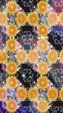 Hediye ambalaj kağıdı, tebrik kartları, posterler ve pankart tasarımı. Sarı renkli çiçekler. Raster düz çiçekleri pürüzsüz desen.