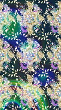 Çiçekli karalama şeklinde Raster çiçek deseni. Raster illüstrasyonu. Nazikçe, yaz çiçekleri mavi renklerde.