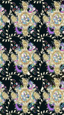 Çiçekler, dallar, bitkiler ve çiçekler. Raster illüstrasyonu. Güzel kumaş deseni. El çizimi.