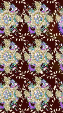 El yapımı çiçek ve bitki koleksiyonu. Raster illüstrasyonu. Şirin karalama çiçekleri olan kusursuz çiçek desenleri. Eskiz tarzı kahverengi renklerde. Raster illüstrasyonu.