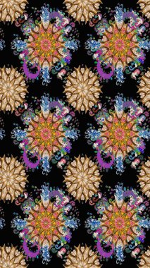 Yatak çarşafları, ceket, paket tasarımı, kumaş ve moda kavramları için tekstil baskısı. Çiçekleri, deniz kabukları, mandalaları ve suluboya efektleriyle donanma geçmişi. Kusursuz etnik tasarım.