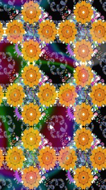 Düz Çiçek Elementleri Tasarımı. Sevimli çiçek raster deseni. Renkli Yaz Temalı Kusursuz Arkaplan. Modaya uygun kumaş deseni.