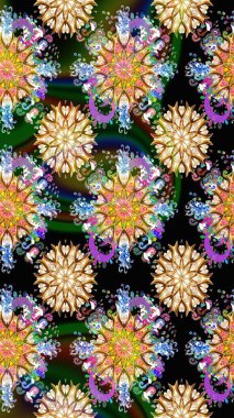 Düz Çiçek Elementleri Tasarımı. Çiçekle kusursuz desen. Siyah renkli çiçekler. Renkli Bahar Teması Kusursuz Arkaplan.