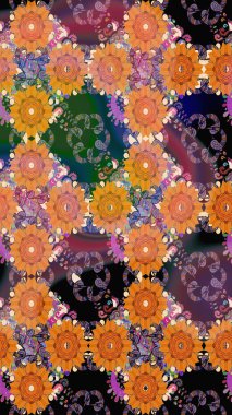 Turuncu renkli çiçekler. Şirin çiçek elementleri. Raster illüstrasyonu. Kusursuz..