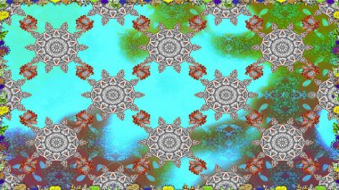 Raster illüstrasyonu. Mavi renkli çiçekler. Tropik, dikişsiz çiçek deseni..