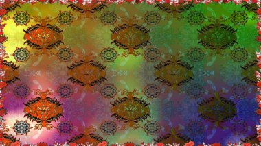 Çiçekli zambaklar kusursuz bir arka plan. Parlak çiçekli kolaj çiçekleri yeşildir. Çiçek tasarımı için inanılmaz kolaj cennet tarzı..