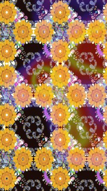 Düz Çiçek Elementleri Tasarımı. Raster Illustrasyon 'da moda olmayan çiçek deseni. Güzel kumaş deseni. Renkli Yaz Temalı Kusursuz Arkaplan.