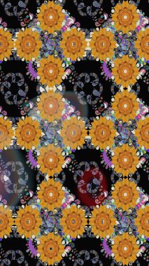 Siyah renkli çiçekler. Gömlek baskısı için çiçek boyası. Çiçeksiz desenli arka plan.