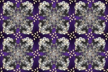 El yapımı dekoratif çerçeve, albüm kapağı, tebrik kartı, klasik Art deco tarzı. Altın karalama fantezi yapraklarından Raster soyut çiçek çelengi ve gri, mor ve beyaz renkte çiçek.