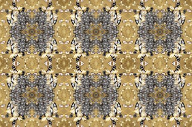 Soyut duvar kâğıdı, ambalaj dekorasyonu. Altın kar taneleri basit, pürüzsüz desen. Kış sembolü, Mutlu Noeller, Mutlu yıllar 2019. Bej, gri, nötr renklerde Raster altın deseni.