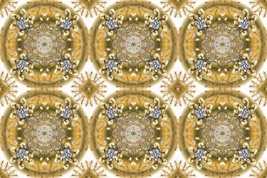 Raster illüstrasyonu. Bej ve nötr renklerde altın. Kusursuz ortaçağ çiçek deseni. Dekoratif simetri arabesk. Doğum günü, davetiye ya da afiş için tebrik kartı.