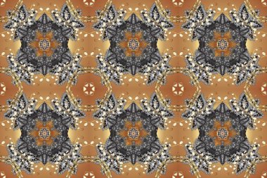 Kusursuz oryantal klasik altın desen. Gri, bej ve kahverengi renkler üzerinde altın tekrarlayan elementler içeren Raster soyut arka planı.