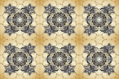 Bej ve gri renklerde altın element. Barok tarzında altın çiçek süsü. Damask arkaplanı tekerrür ediyor. Antika altın tekrarlanabilir duvar kağıdı.