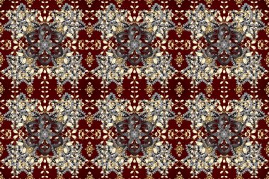 Raster illüstrasyonu. Damask altın soyut çiçek deseni kahverengi, gri ve bej renklerde. Süsleme.