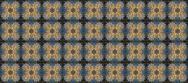 Gri, kahverengi ve mavi renklerde, altın elementlerle kusursuz klasik desen. Noel, kar tanesi, yeni yıl 2019.