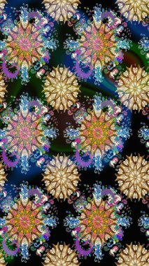 Raster illüstrasyonu. Mavi ve bej renkli Asya tekstili. Çiçeklerle suluboya desenleri.