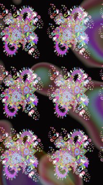 Renkli Bahar Temalı Kusursuz Arkaplan. Siyah ve kahverengi renkte çiçekler. Düz Çiçek Elementleri Tasarımı. Sevimli çiçek raster deseni.