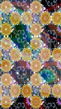 Sevimli çiçek raster deseni. Düz Çiçek Elementleri Tasarımı. Kusursuz Renksiz Bahar Temalı Kusursuz Arkaplan. Bej renkte çiçekler.