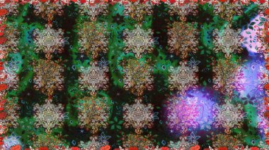 Raster Çiçek İllüstrasyonu 'nun şirin tekstili. Gri renkli etnik çiçeklerle kusursuz bir desen..