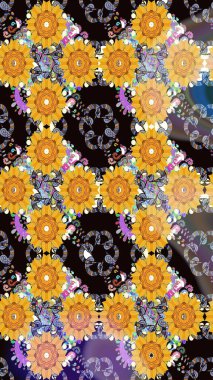 Kusursuz bir mahsul. Düz Çiçek Elementleri Tasarımı. Renkli Bahar Temalı Kusursuz Arkaplan. Raster Şirin kumaş deseni.