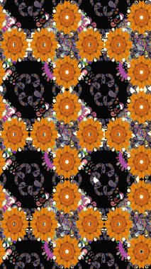 Raster illüstrasyonu. Siyah renkli çiçekler. Küçük çiçekte sevimli çiçek deseni var..