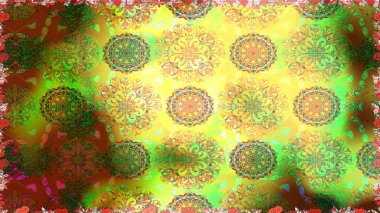 Raster deseni. Patlayan çiçekler soyut olarak yerleştirilmiş. Raster illüstrasyonu. Yumuşak, yeşil renkte bahar çiçekleri.