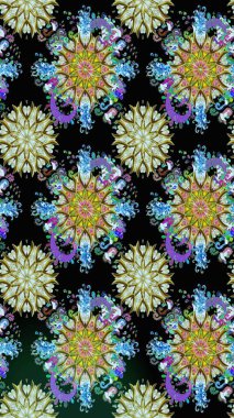 Raster illüstrasyonu. Kusursuz çiçek deseni. Raster illüstrasyonu. Siyah ve nötr renklerde çiçekler. Asya tekstil tarzında.