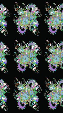 Parmak izi, kumaş, duvar kâğıdı, tekstil için raster dokusu. Renkli grunge, soyut arkaplanı kolosiyah çiçeklerle süslüyor. İşlemeli çiçek desenli..