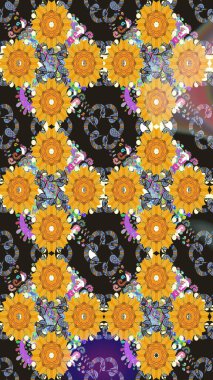 Hediye ambalaj kağıdı, tebrik kartları, posterler ve pankart tasarımı. Sarı renkli çiçekler. Raster düz çiçekleri pürüzsüz desen.