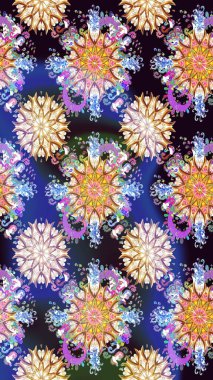 Arkaplan dokusu, duvar kağıdı, mavi ve nötr renklerde çiçek teması. Kabile sanatı boho baskısı, klasik çiçek arkaplanı. Soyut etnik raster pürüzsüz desen.