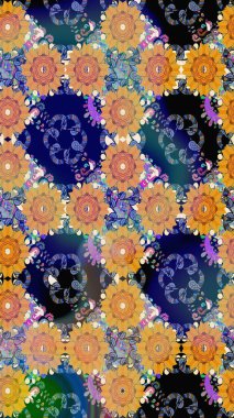 Renkli Bahar Temalı Kusursuz Arkaplan. Sevimli çiçek raster deseni. Düz Çiçek Elementleri Tasarımı. Mavi renkte çiçekler.