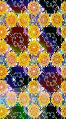 Çiçek ve yapraklı çiçek deseni. Raster illüstrasyonu. Küçük çiçekli şirin desen.