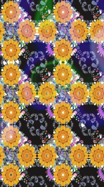 Sarı renkte güzel çiçekler, suluboya desenli, duvar kağıdı, kart ya da kumaş için fayanslı. Raster..