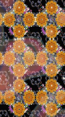 Turuncu renkli çiçekler. Doodle tarzı. El çizimi dikişsiz sonbahar çiçekleri deseni. Tekstil ve kapak tasarımı için mükemmel. Renkli turuncu dikişsiz desen.