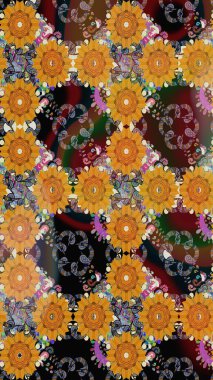 Kahverengi renkli çiçekler. Raster illüstrasyonunda kusursuz çiçek deseni.