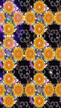 Çiçekli, pürüzsüz bir desen. Raster çiçekleri klasik tarzda çizilmiş. Raster illüstrasyonu. Nazikçe, bahar çiçekleri siyah renklerde.