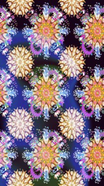 Arkaplan dokusu, duvar kağıdı, mavi ve nötr renklerde çiçek teması. Kabile sanatı boho baskısı, klasik çiçek arkaplanı. Soyut etnik raster pürüzsüz desen.