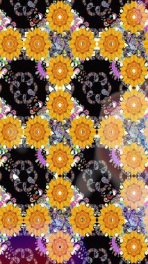 Raster suluboya çiçek deseni, narin çiçekler, sarı çiçekler, tebrik kartı şablonu. Güzel kumaş deseni.