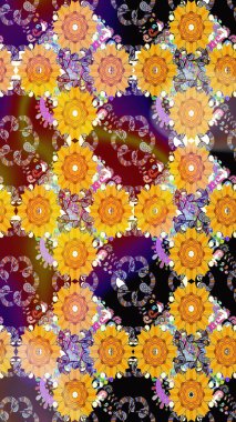 Doodle tarzı. Renkli sarı ve kahverengi desenli. Tekstil ve kapak tasarımı için mükemmel. Sarı ve kahverengi renkte çiçekler. El çizimi pürüzsüz sonbahar çiçekleri deseni.