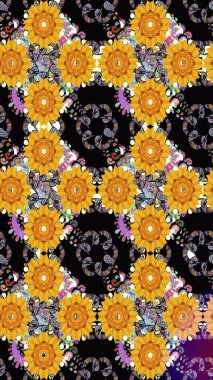 Raster illüstrasyonu. Güzel kumaş deseni. Bahar çiçekli, dikişsiz çiçek deseni..