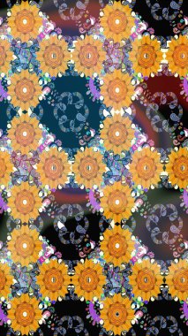 Düz Çiçek Elementleri Tasarım Raster illüstrasyonu. Renkli Bahar Temalı Kusursuz Arkaplan. Sarı ve mavi renkte çiçekler. Çiçeksiz desenli arka plan.