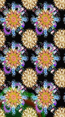 Vadinin çiçekleri siyah renklerde. Çiçekler. Soyut etnik raster pürüzsüz desen.