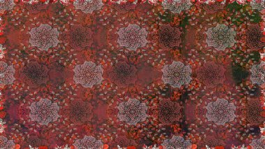 Elle boyanmış suluboya, dikişsiz çiçekler ve bitkiler. Kahverengi renkte çiçekler.