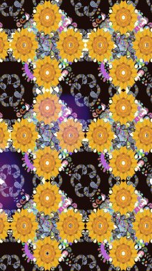 Çiçekli karalama şeklinde Raster çiçek deseni. Sarı renkli çiçekler. Nazik, sevimli çiçek arkaplanı..