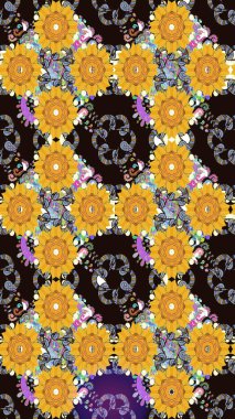 Renkli Bahar Temalı Kusursuz Arkaplan. Sarı ve gri renkte zarif çiçekli suluboya. Düz Çiçek Elementleri Tasarımı. Raster illüstrasyonu.