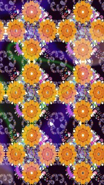 Raster illüstrasyonunda kusursuz çiçek deseni. Turuncu renkte çiçekler.