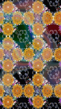 Modaya uygun kumaş deseni. Renkli Yaz Temalı Kusursuz Arkaplan. Düz Çiçek Elementleri Tasarımı. Sevimli çiçek raster deseni.