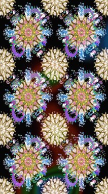 Eski moda arka plan. Şablon, pürüzsüz, çiçekli kenar. Güzel, parlak, pürüzsüz kumaş, tuval. Çiçek çelengi. Raster illüstrasyonu. Kıvırcık, parlak örgü.