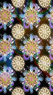 Asya tekstil tarzında. Raster illüstrasyonu. Tarafsız ve kahverengi renkte çiçekler. Kusursuz çiçek deseni. Raster illüstrasyonu.