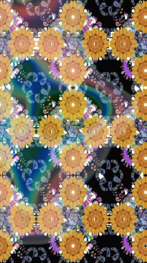 Renkli Bahar Temalı Kusursuz Arkaplan. Düz Çiçek Elementleri Tasarımı. Raster illüstrasyonu. Şirin çiçek elementleri. Kusursuz desenli. Moda desenli..